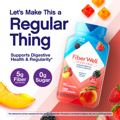 Sugar-Free Fibre Gummies - 5 g Fibre per Serving, Berry & Peach, 90 Gummies