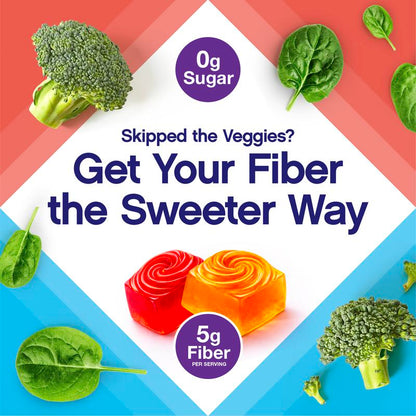 Sugar-Free Fibre Gummies - 5 g Fibre per Serving, Berry & Peach, 90 Gummies