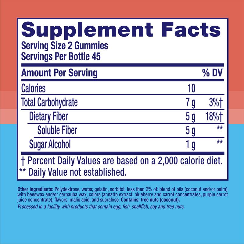 Sugar-Free Fibre Gummies - 5 g Fibre per Serving, Berry & Peach, 90 Gummies