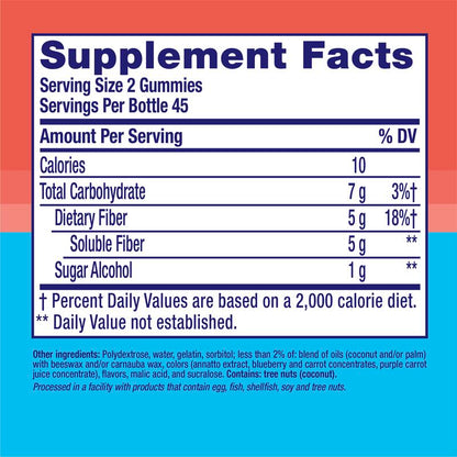 Sugar-Free Fibre Gummies - 5 g Fibre per Serving, Berry & Peach, 90 Gummies